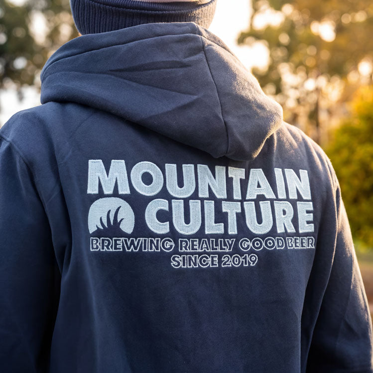 Mountain Culture Embroidered Hoodie - Navy/Sky Blue