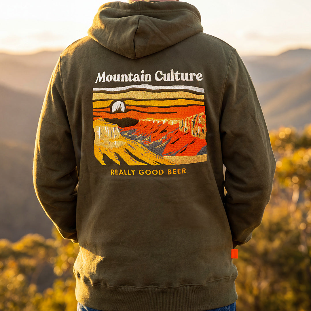Blue Mountains Embroidered Hoodie - Army Green